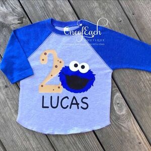 Personalized! Cookie Monster Birthday Raglan